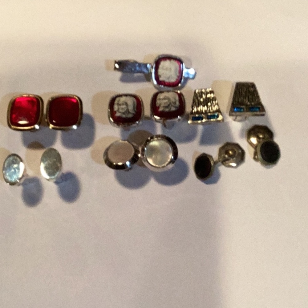Vintage Cufflinks Set - Silver, Red, Blue